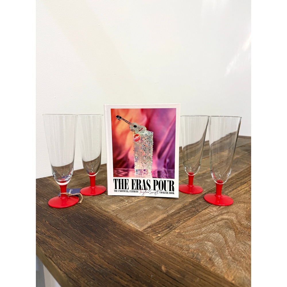 Taylor Swift Gift Set Reputation Vintage Red Stem Glasses Eras Pour Book Bundle